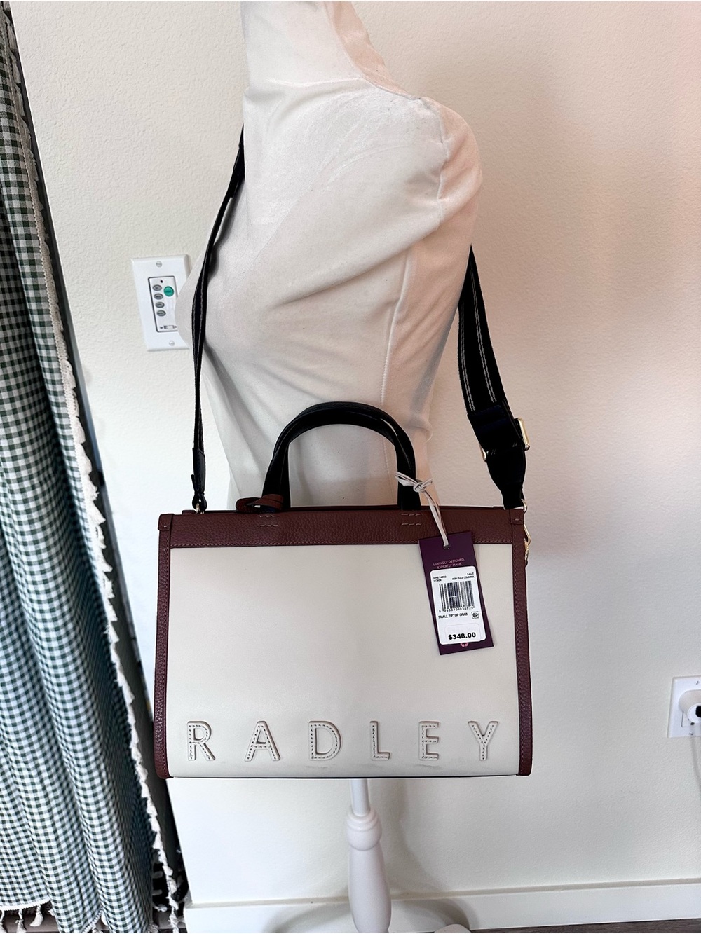 RADLEY LONDON Small Alba Colorblock Cream and Brown Leather Crossbody Satchel